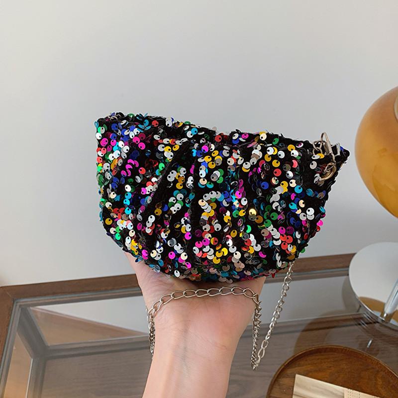 Chic Glitter Single Shoulder Bag 2024 New Summer Texture Chain Crossbody Bag Street Style Shoulder Bag
