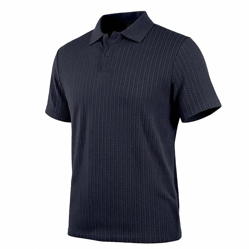 Mens Summer Textured Short Sleeve Polo Shirt Business Casual Solid Lapel Top