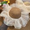 Sweet Cute Cherry Lace Edge Straw Hat For Women Summer Hollow Seaside Beach Vacation Big Brim Sunshade Cap  Sun Cap
