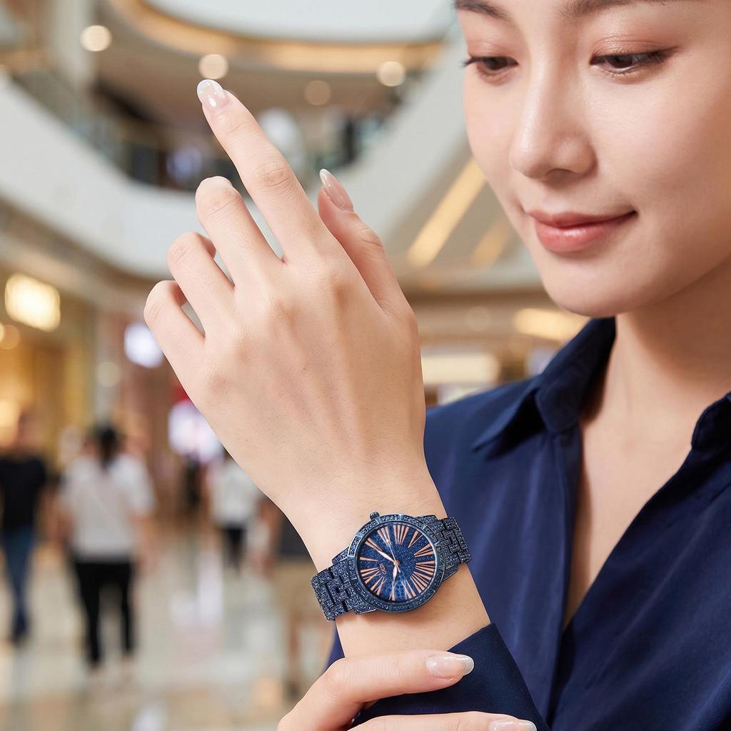 Gedi Starry Sky Women's Diamond Steel Band Waterproof Quartz Watch for Daily Commute or Work.