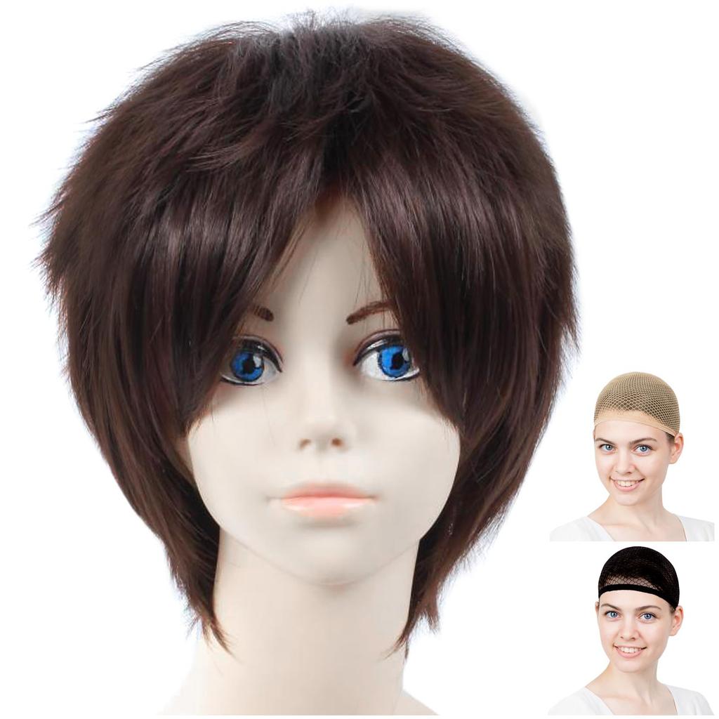 CaseEden Cosplay Wig Premium Cool Short Hair Dark Brown 6048