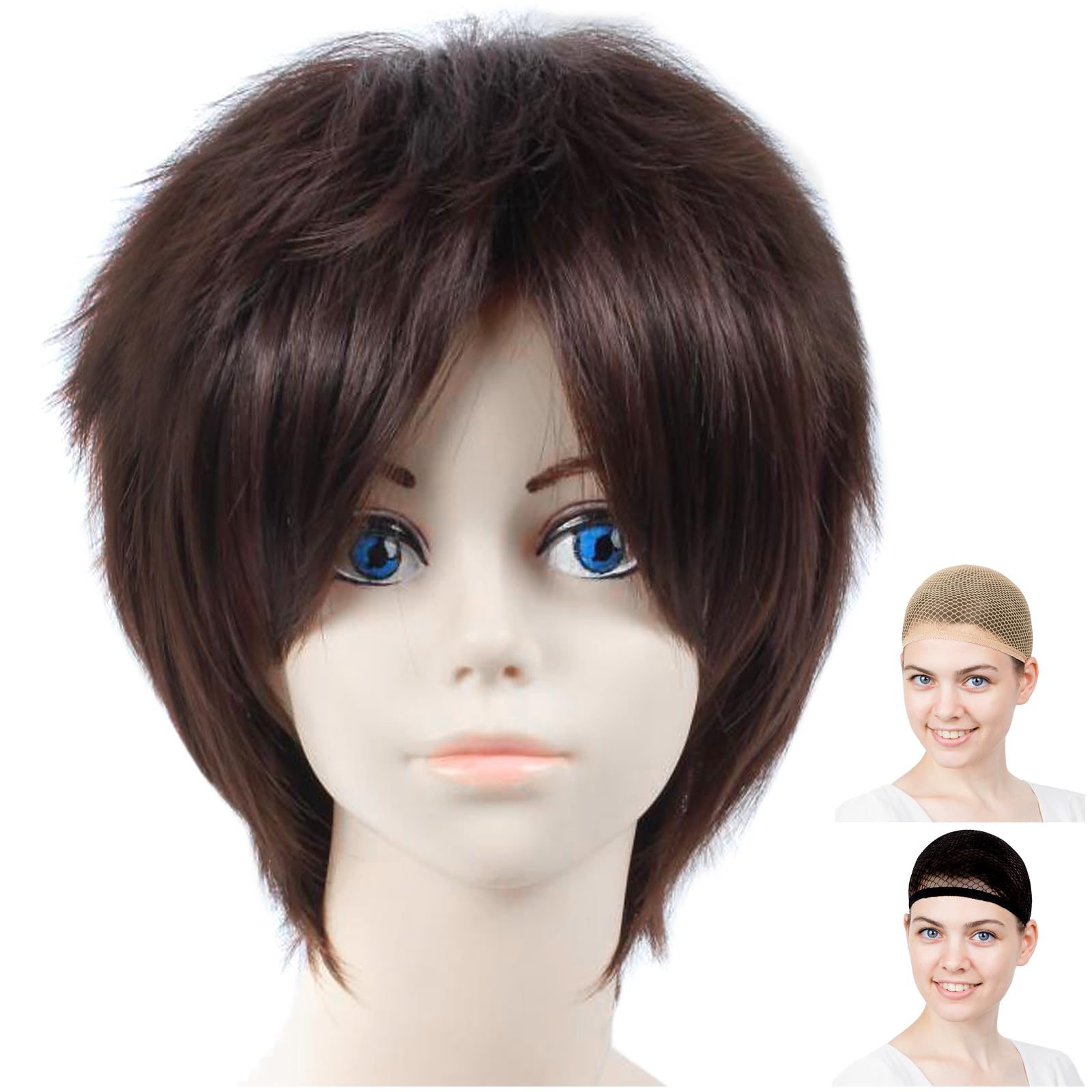 

CaseEden Cosplay Wig Premium Cool Short Hair Dark Brown 6048