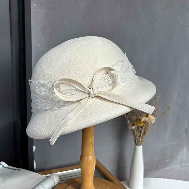 New autumn and winter wool lace bud hat French retro foreign thousand gold hat small edge fashion women's curling top hat