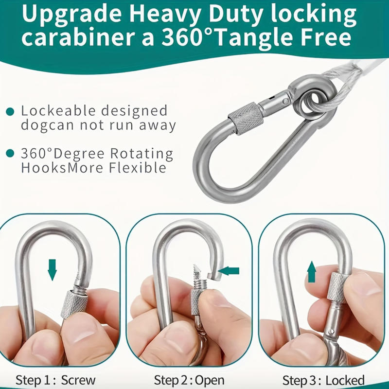 Outdoor Stainless Steel Dog Leash Heavy Duty Dog Tie Out Cable Pet Runner Cable Leads for Yard, Line Tether for Medium Large Dogs
