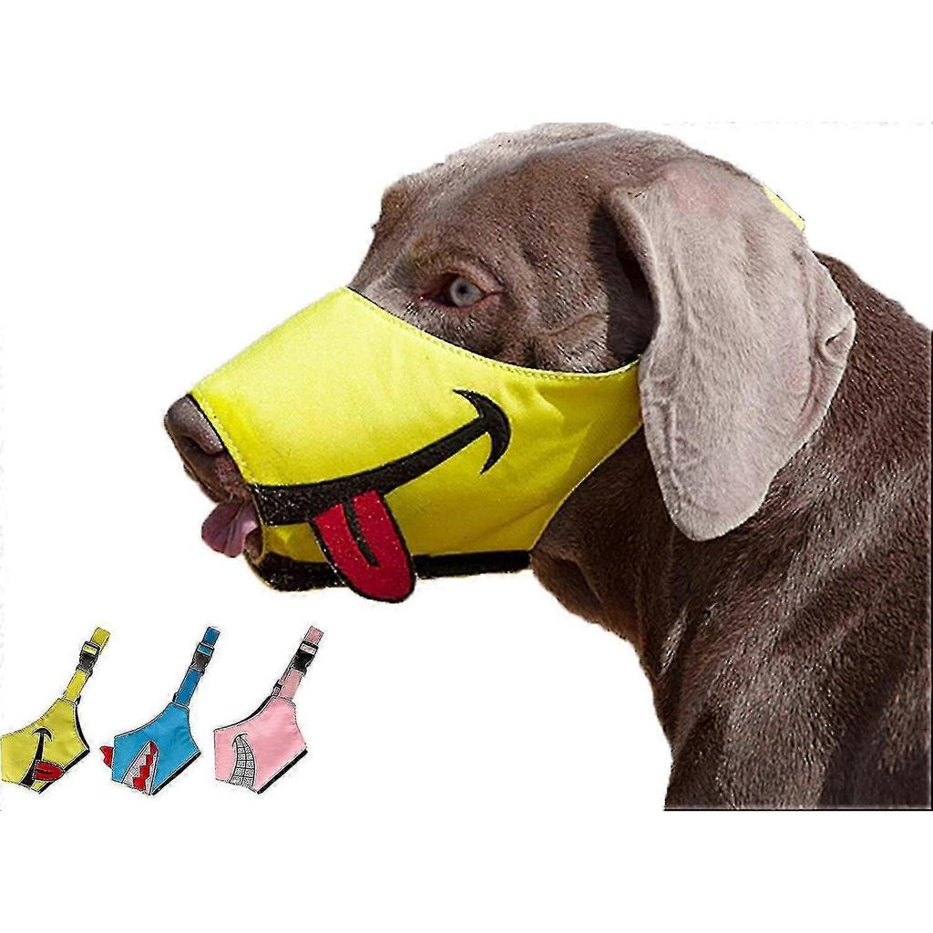 Dog Muzzle, Smiley Face Muzzle With Soft Breathable Air Mesh Nylon, Anti Biting Barking Chewing, Adjustable Dog Mouth Cover (yellow, M) 26-27s