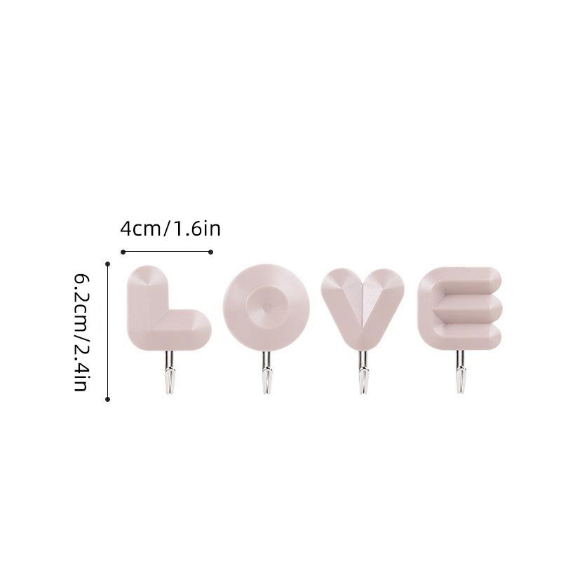 4pcs/pack Love Letters Hooks Self-adhesive Home Storage Decor Rack Punch-free Key Hat Holder Wall Hanging Space-saving Hook