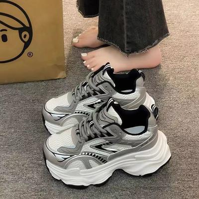 Retro Student Lightweight Heightening Platform Sports Shoes Women's 2025 Summer New Hong Kong Style Showing Feet Small Casual Dad Shoes