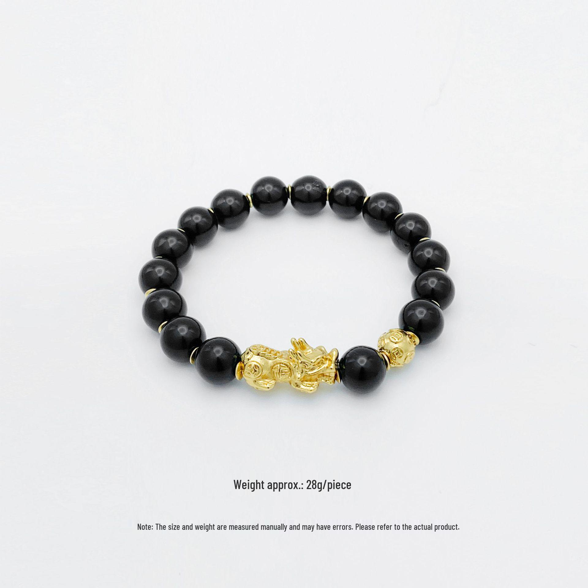 Gold-Plated Pixiu  Obsidian Bracelet for Men and Women - Elegant Gift