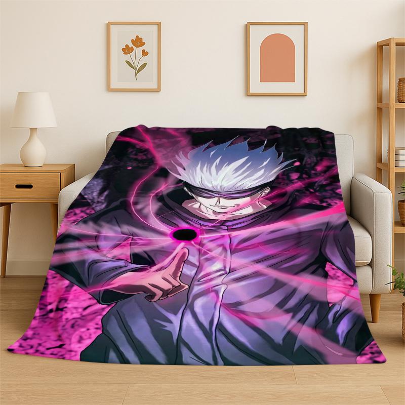 Cartoon Jujutsu Kaisen Anime Itadori Yuj Flannel Blanket Soft Warm Throw Blanket for Bedroom Living Room Bed Travel Picnic Kid