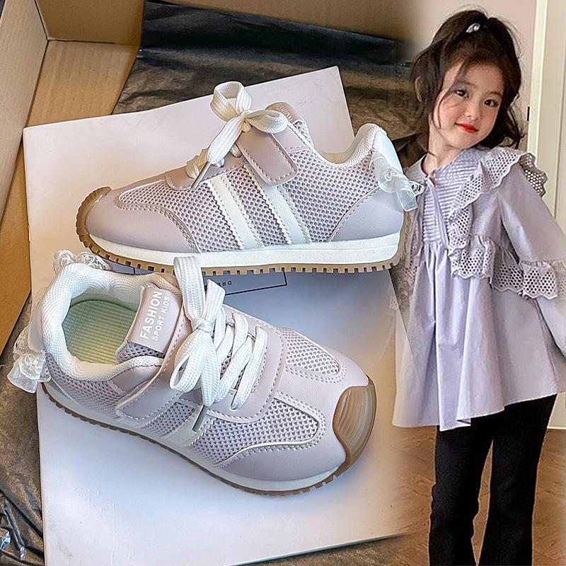 Girls' princess sneakers2026Spring and summer mesh lace running shoes and casual shoes for little girls and older children