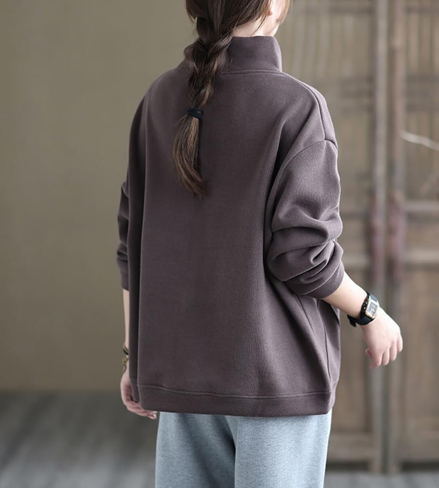 Celetree High Long Plus Solid Warm for and Winter Women's Sweatshirt, Neck, Fleece-Lined, Sleeves, Sizes, Color, Spring, Autumn, (JP, Alphabet, XL,