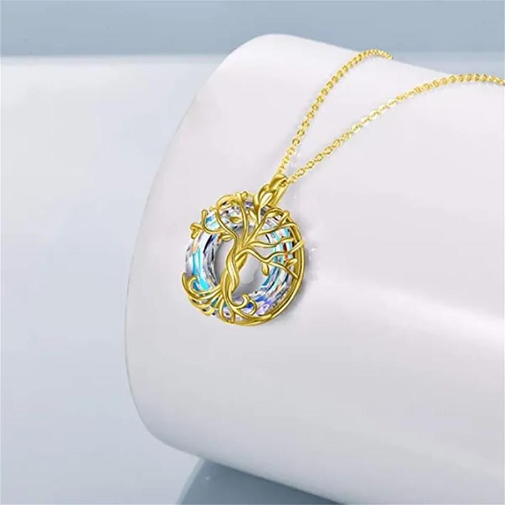 Exquisito Collar Árbol Genealógico Celta con Cristal Circular - Joyería Árbol de la Vida Regalo para Mujeres Niñas Mamá Cumpleaños