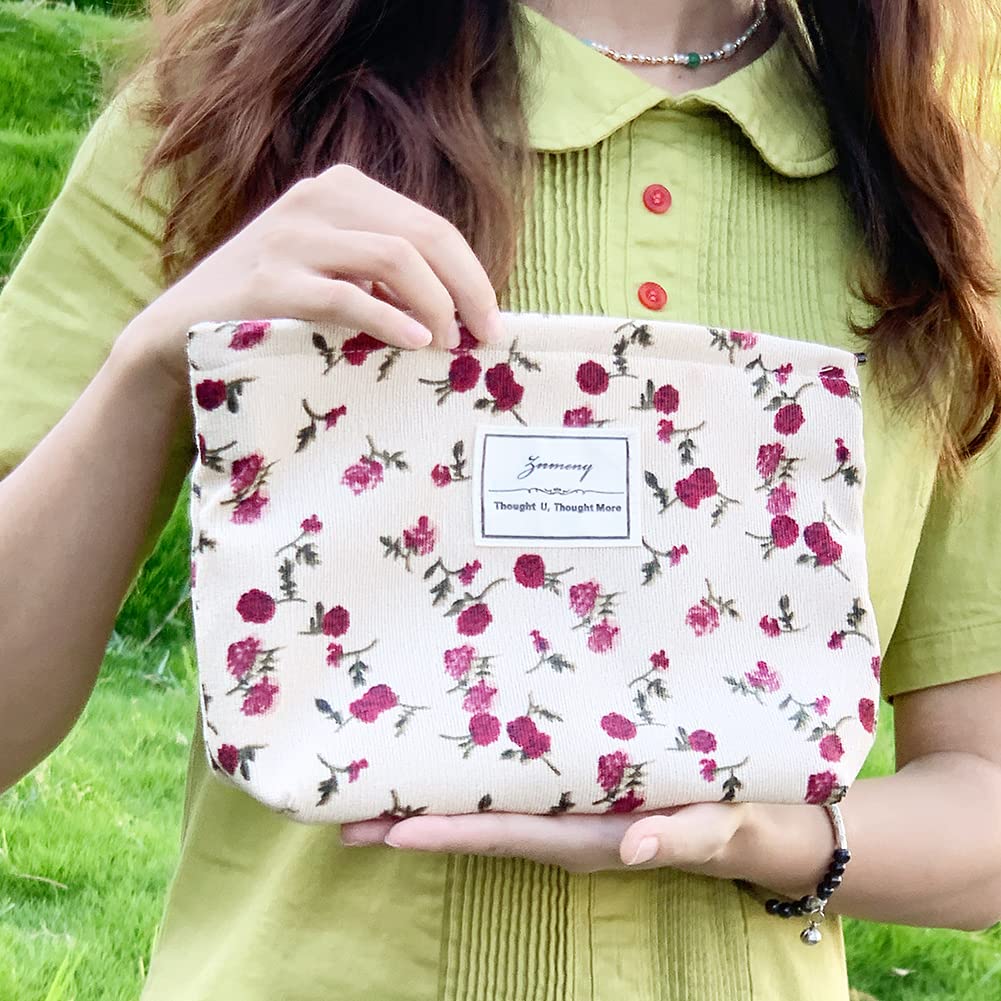 Znmeny Makeup Cosmetic Large Square Storage Travel Pouch Women's Pouch, Pouch, Capacity, Cute, Stylish, Pouch, Portable, (Red Flower)