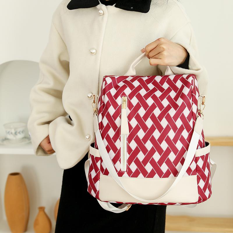 Anti-theft Backpack Women's Contrast Color Outdoor Travel Backpack Nylon Schoolbag