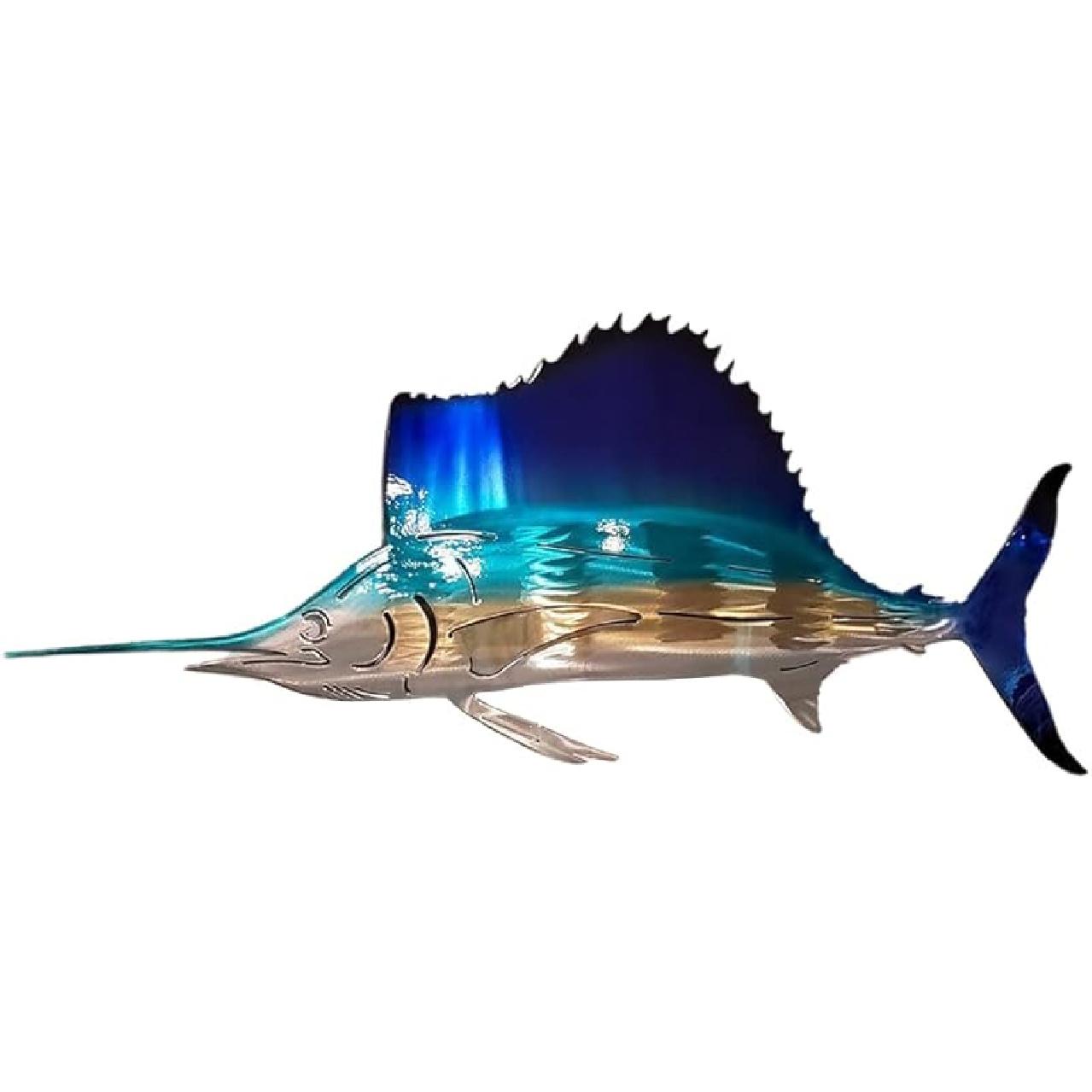 Fauitay Metal Art Sailfish Sea Turtle Jellyfish Interior Decoration Crafts Wall Hanging Mount Decoration Home Decor Gift (A) A
