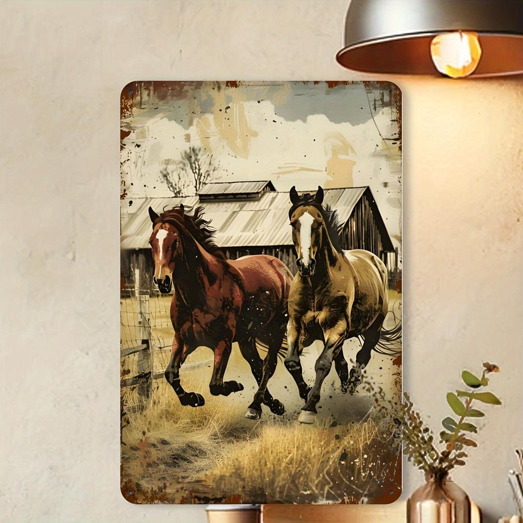 1pc Vintage Farm Horse Metal Tin Sign, Rustic Wall Art for Home, Bar, Cafe, Garage, Indoor & Outdoor Decor, 8x12 inch Iron Plate