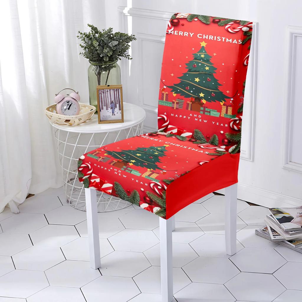 1/4/6pcs Christmas Chair Cover Stretch Spandex Fabric Washable Suitable for Hotel Restaurant Banquet Home Chair Cover