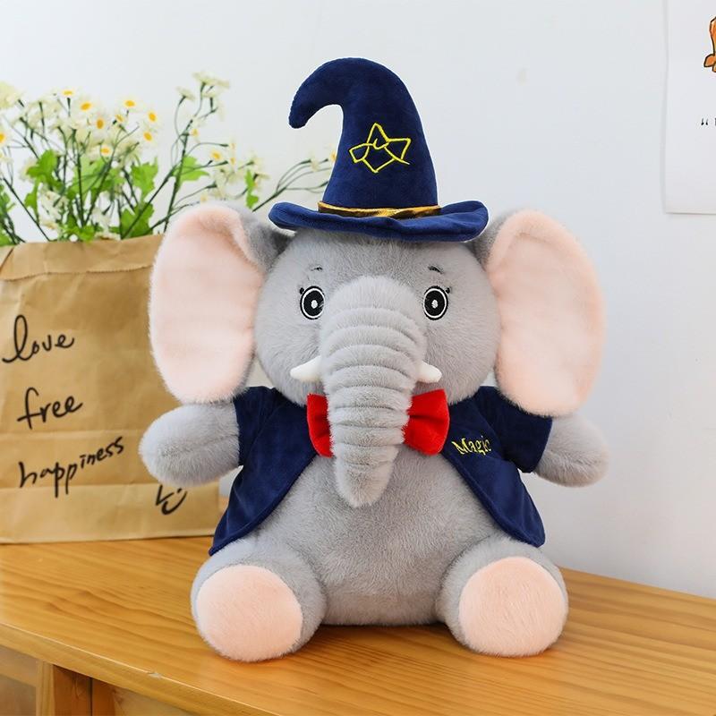 Plysselefantleke for barn Myk tegneserie sovepute med tryllhatt og sløyfedekor