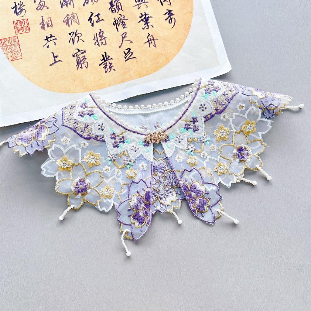 Gold Thread Glue-Free Skirt Children'S Adult Cherry Blossom Cloud Shoulder Ancient Clothing Hanfu Embroidery Piece Embroidery Cloud Ake Collar
