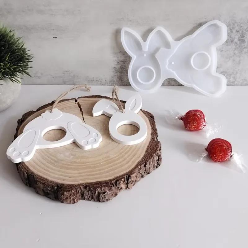 Bunny Easter Pendant Silicone Mold DIY Epoxy Resin Mold Egg Rabbit Hanging Tags Plaster Mold Chocolate Holder Molds Decor