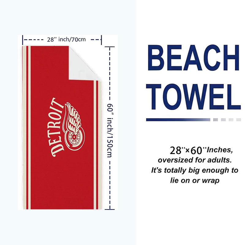 Detroit Red Wings Print Beach Towel, Large Soft Quick Dry Towel for Beach Camping Swimming