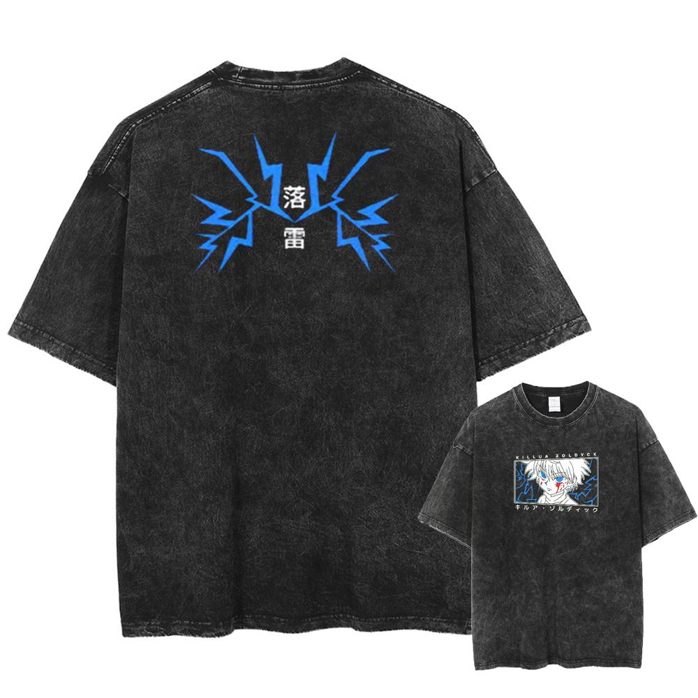 ETST0012 Heren Streetwear Vintage Gewassen T-shirt Anime Grafische Print T-shirt Harajuku Zomer Katoen Casual Korte Mouw T-shirt 4XL