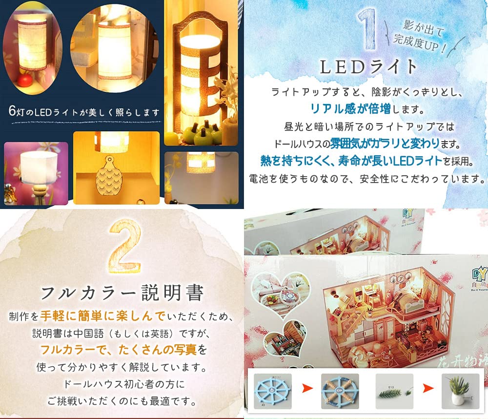 Moin moin Maßstab Puppenhaus Miniatur Handgefertigt Bausatz DIY Modell Raum Stil Modern Japanisch Mittlere Größe LED Licht Acrylbox 2305dh389 1/24 Set, Zweistöckig