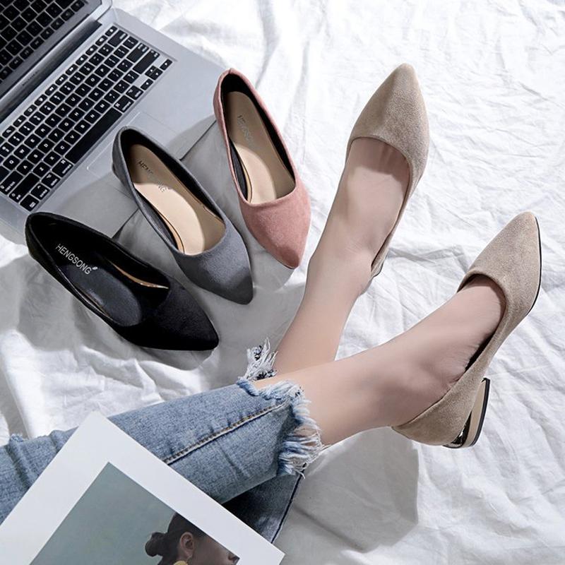2025 Spring Women Pumps Low Square Heel Pointed Toe Work Shoes Lady Office Pumps Summer Slip On Casual Shoes Woman   WSH3604