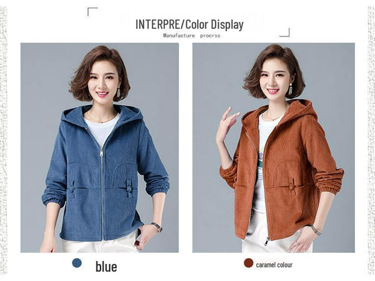 Women's Corduroy Baseball Jacket: Korean Style, Loose Fit, Hooded, Large Size, Ideal for Autumn and Winter.