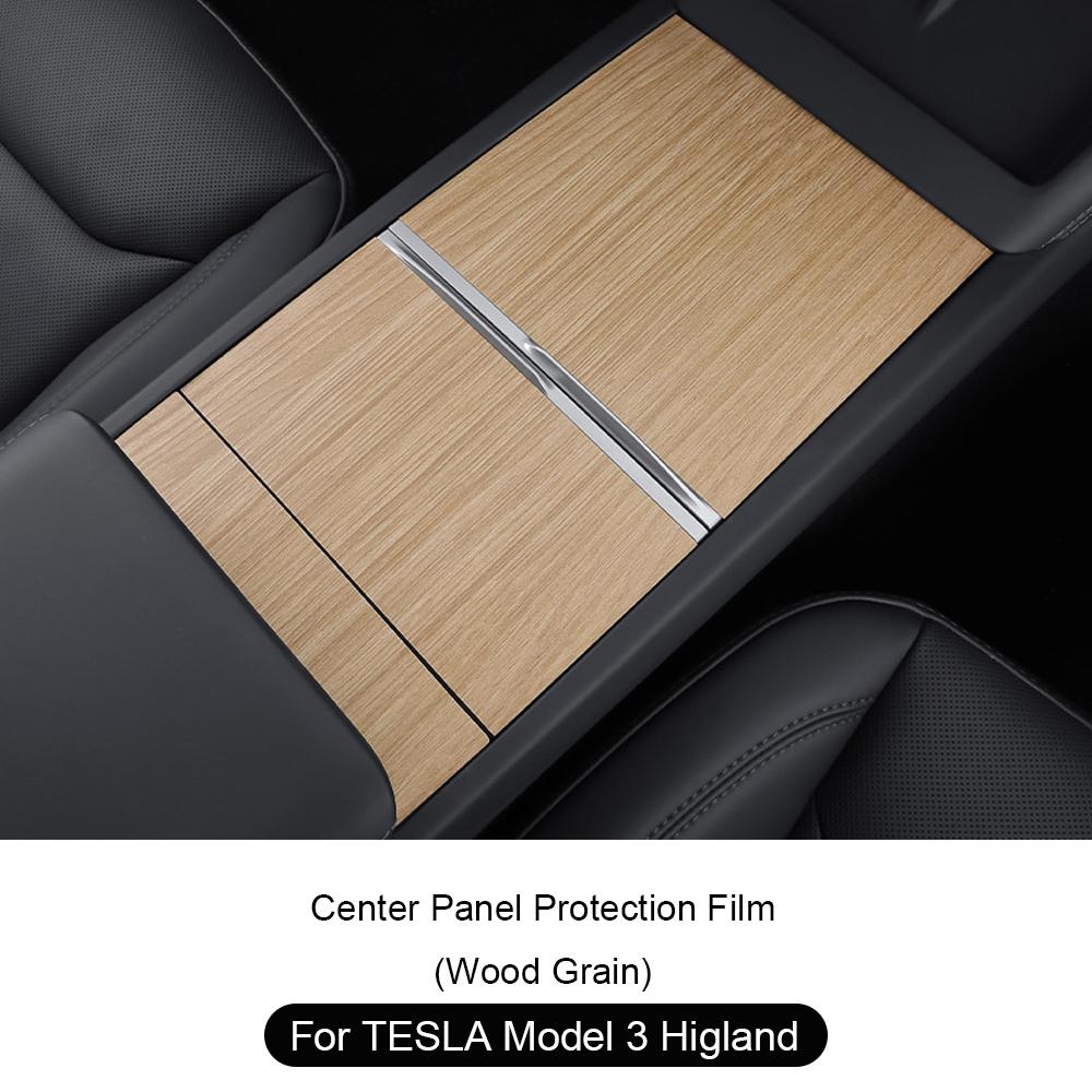 For Tesla Model 3 Highland Center Console Panel Sticker Wheel Hub Stickers Car Door Handle Stickers Car Window Lift Panel Cover Center Panel Wood