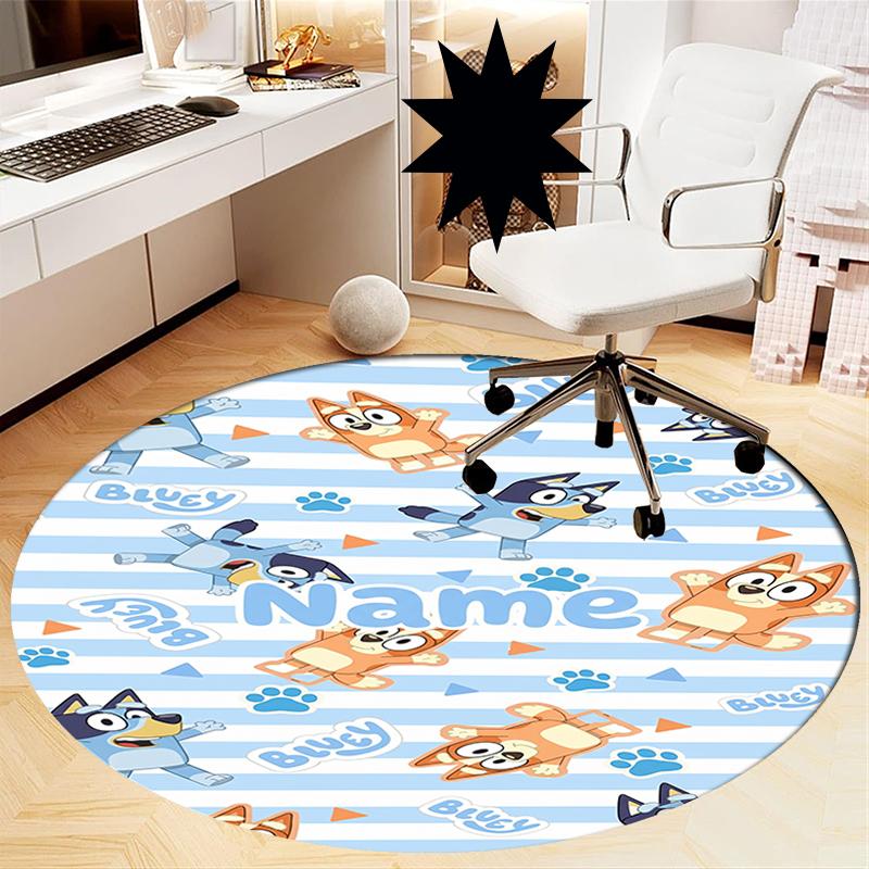 Custom Name Bluey Printed Round Rug Carpet Chair Rug Area Rug Entryway Doormats,for Office Chair Living Room Bedroom Kitchen Room.