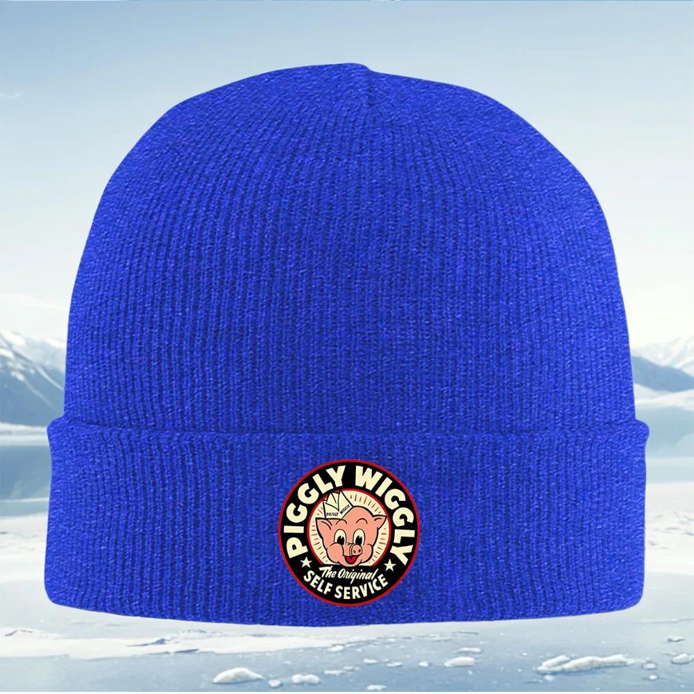 New Piggly Wiggly Retro Self Service Logo Unisex Women Unisex Knitted Hat Beanie Pullover Cap Winter Thermal Warm Christmas Outdoor