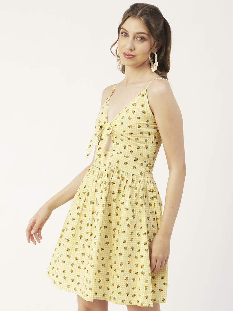 Moomaya Printed Spaghetti Strap Dress, Tie-Knot Knee Length, Flared Dress