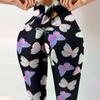 New Arrival Fitness High-Stretch Sweat-Wicking Digital Print Bow-Tie Drawstring Trousers Leggings High-Waisted Slim-Fit Yoga Pants for Women