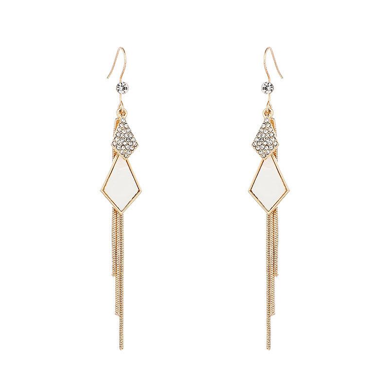 

1 пара серег-крючков с бахромой, женские серьги из ракушек, геометрические серьги с цирконом, темпераментные длинные серьги