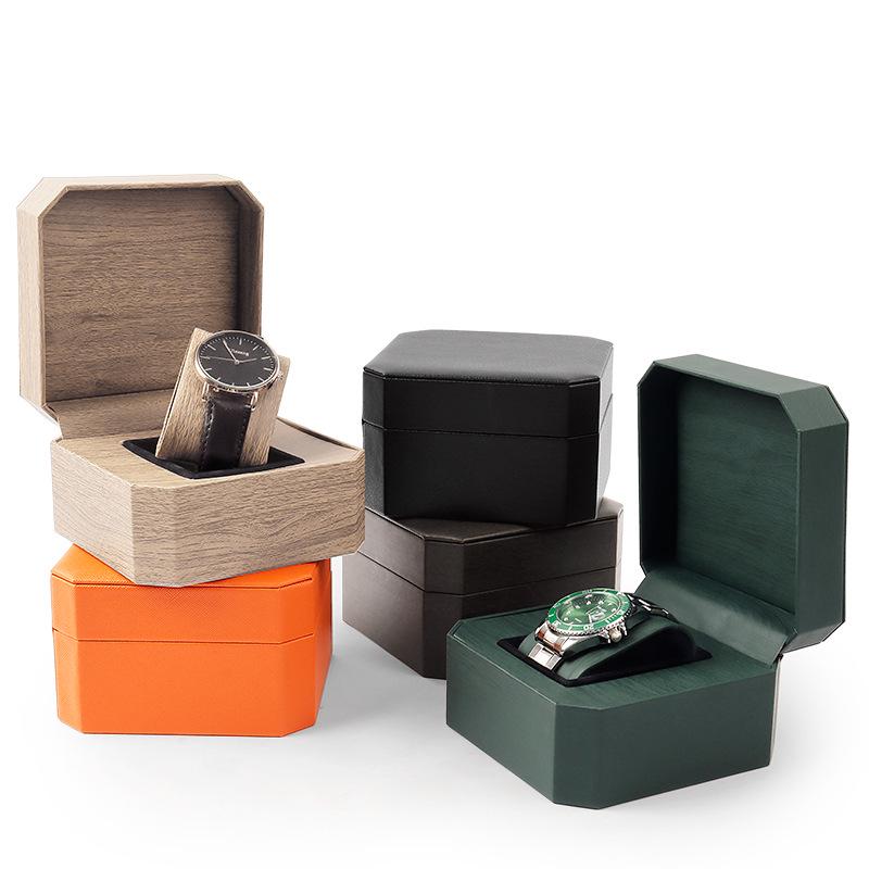 Men's Portable PU Leather Octagonal Watch Storage Box
