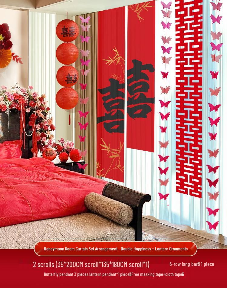 Doppeltes Glück Hochzeitsbanner und Schmetterlingsdekorationsset für Schlafzimmer