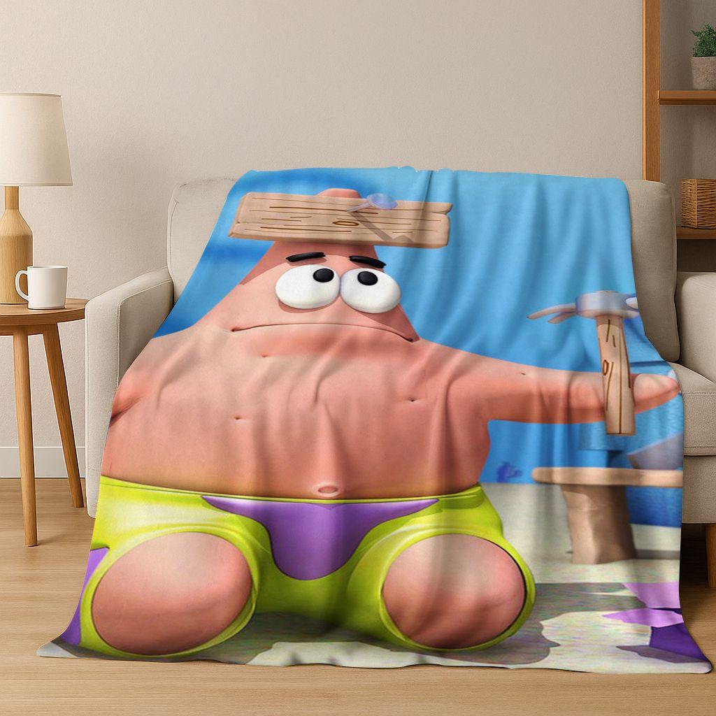 Cartoon S-SpongeBob SquarePants Patrick Star Flannel Blanket Soft Throw Blanket for Bed Bedroom Living Room Travel Picnic Gift