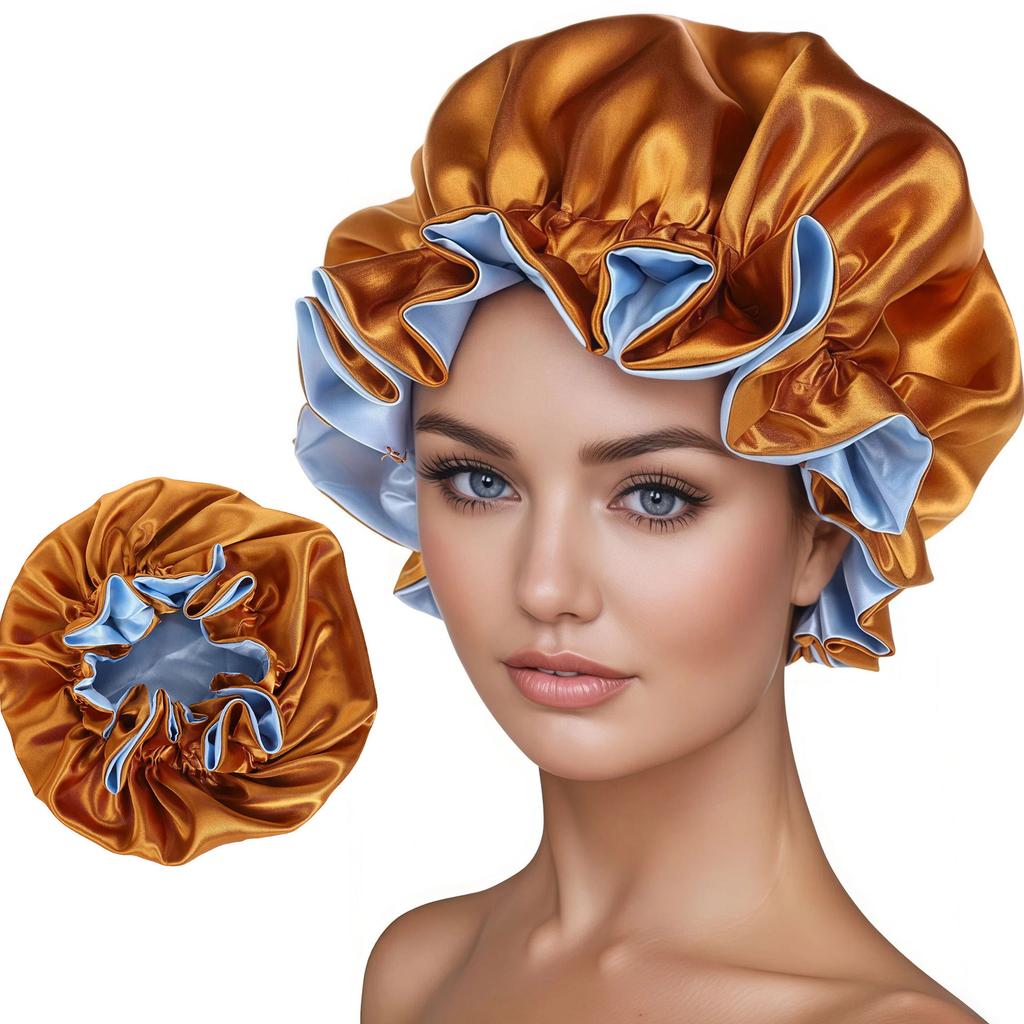 1pc Two Tone Satin Hat Silk Bonnet for Sleeping Satin Bonnets Double Layer Reversible Hair Cap Bonnet for Women Long Curly Braid