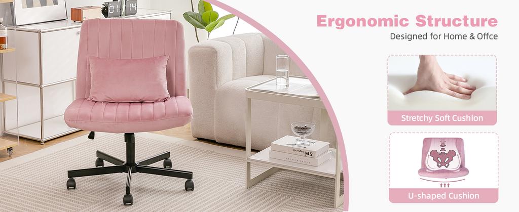 Modern Office Chair – Height-Adjustable Swivel Chair without Armrests with Quiet Casters & Cushion – Fabric Office Chair for Study & Living Room