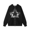 Unisex Oversized Hooded Zip-Up Sweatshirt Streetwear Vintage Sequin Loose Fit Cotton Blend Fall 2026