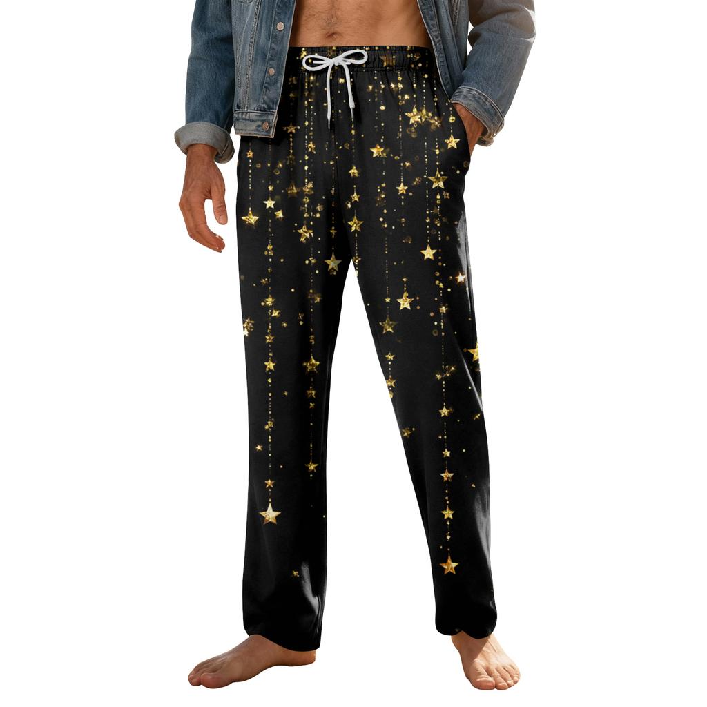 Pánské domácí měkké pyžamové kalhoty se stahovací šňůrkou s kapsami Sportovní kalhoty pro volný čas