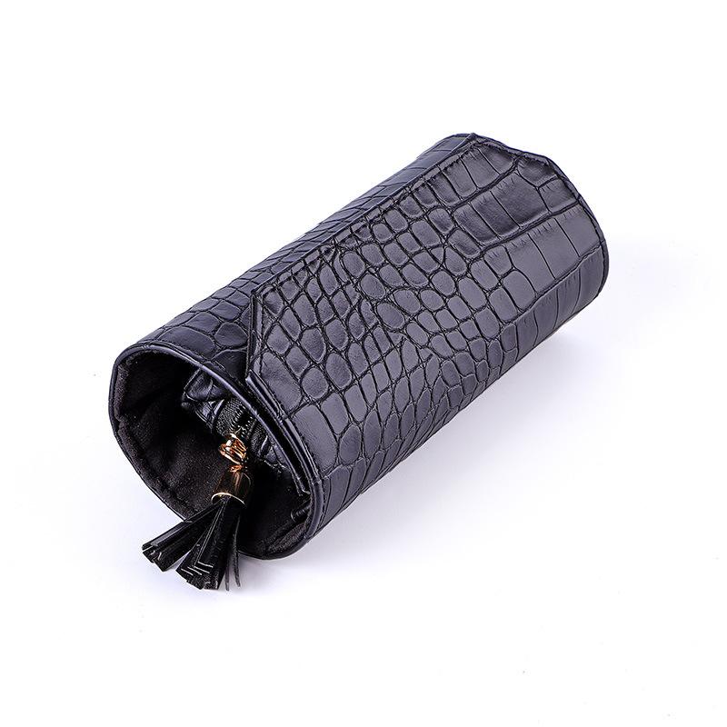 

PU Leather Portable Jewelry Organizer Roll Crocodile Texture Velvet Jewelry Box for Travel Wedding Gift Set чёрный