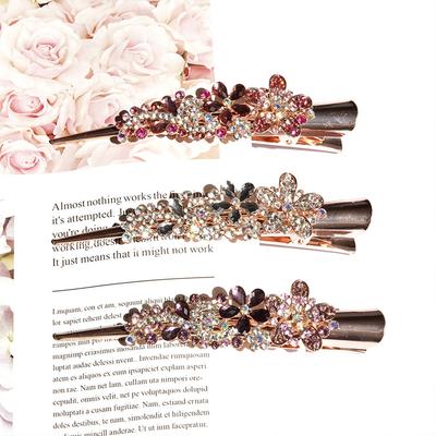 Rhinestone Hairpin Flower Leaf Metal Alloy Duckbill Hair Claws Retro Hair Clips Accessories For Women Shinning Ponytail Headwear