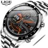 LIGE Smartwatch Połączenia Bluetooth Tętno Ciśnienie Krwi Monitor SpO2 Zdalna Kamera Wodoodporny IP67 Biznesowy Tracker Fitness Czarny