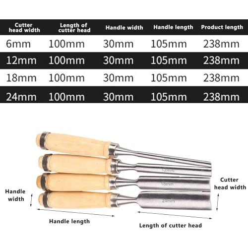 Set of 4 Regular Woodworking Chisels [For woodworking, hinge installation, threshold groove repair, etc.] [Hammerable] [For chamfering, wood carving,