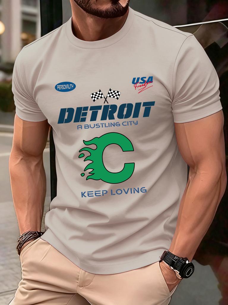 Detroit Usa Sport Pattern Design TShirts Men Cotton Casual Trendy T Shirt Retro Soft Clothing Summer Crewneck Streetwear