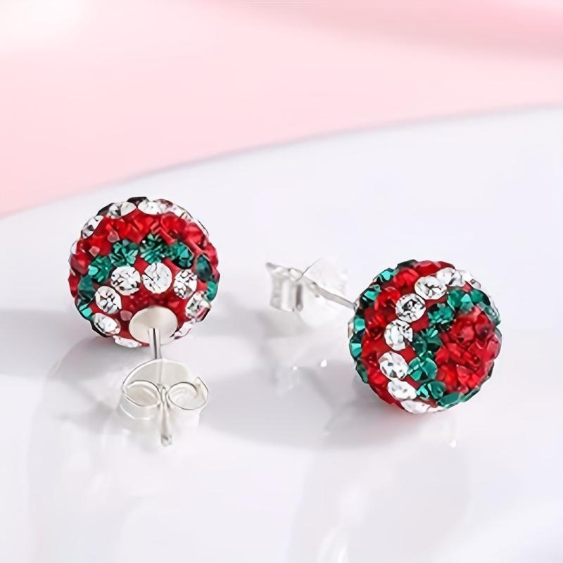 Christmas Sparkling Colorful Set Zircon Ball Earrings, Women's Fashion Trend Holiday Party Accessories