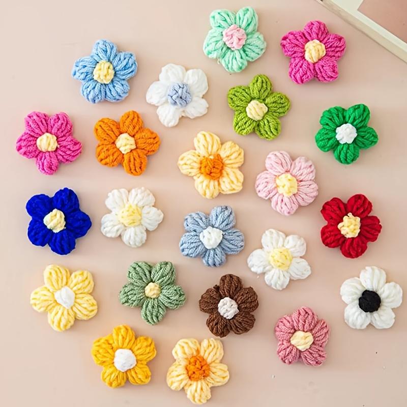 WTEMPO Random Crochet Flowers Kit Puff Knitted Flowers Handmade Crochet Flowers for Crafts Embellishments DIY Hair Headbands Clothing Accessories
