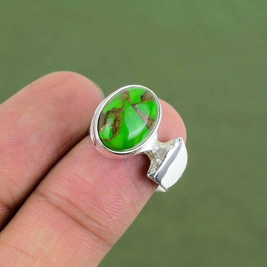 Copper Green Turquoise Ring 925 Sterling Silver Ring Handmade Ring Boho Style Jewelry Elegant Gemstone Ring For Gifts Available In Ring Size